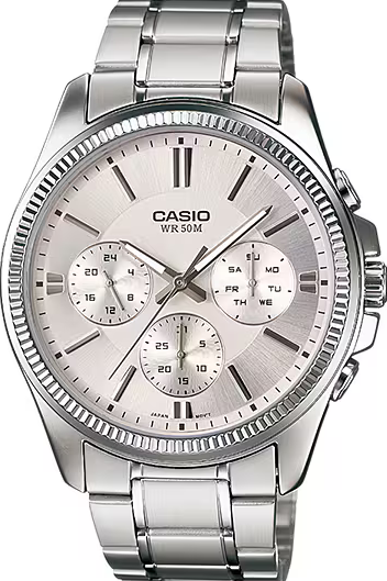 萬年鐘錶 - CASIO 卡西歐   白色錶盤經典款星期日期顯示不鏽鋼 男錶 MTP-1375D-7AV 錶徑42MM