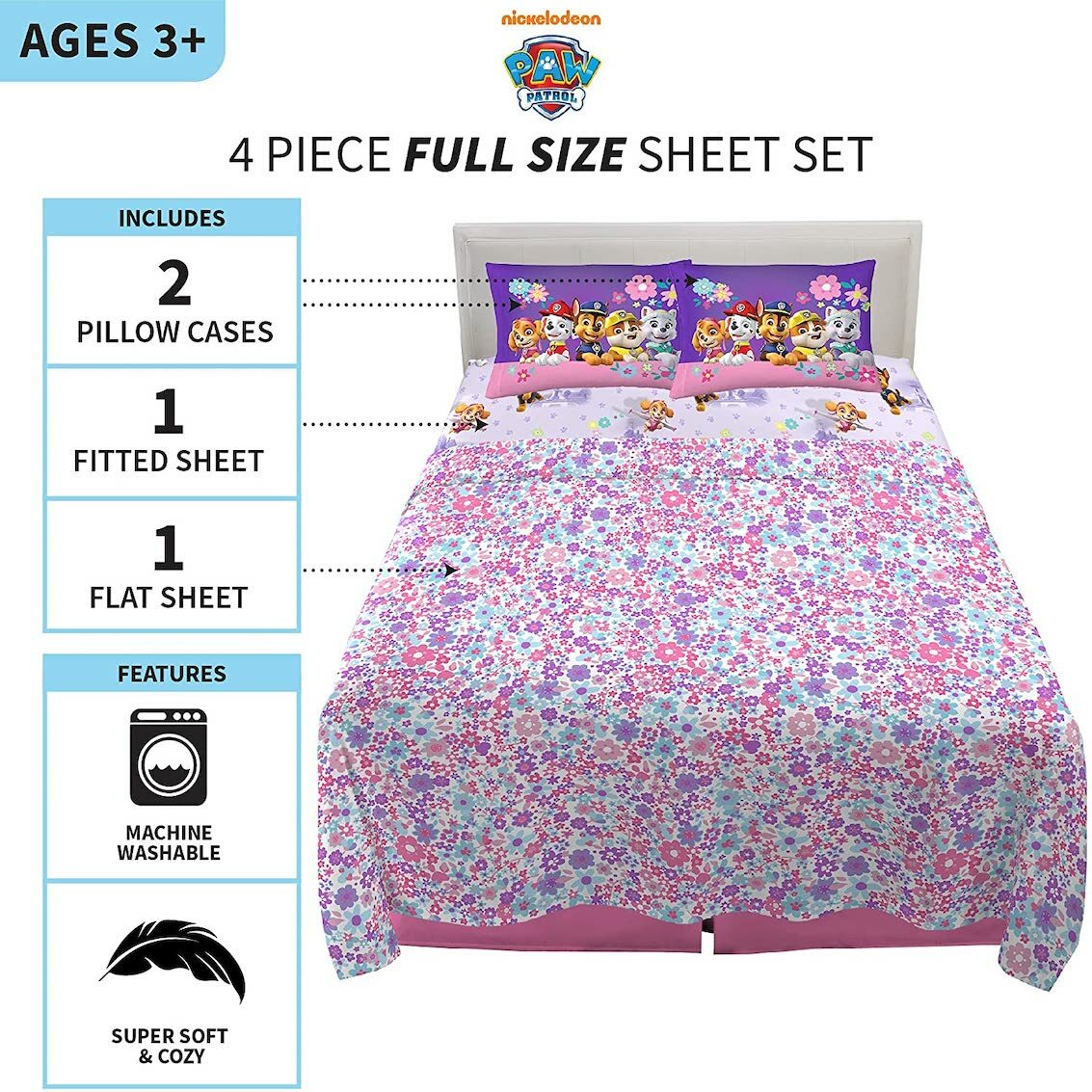 美國 Paw Patrol Girl 4 件裝床上套裝 (雙人床)