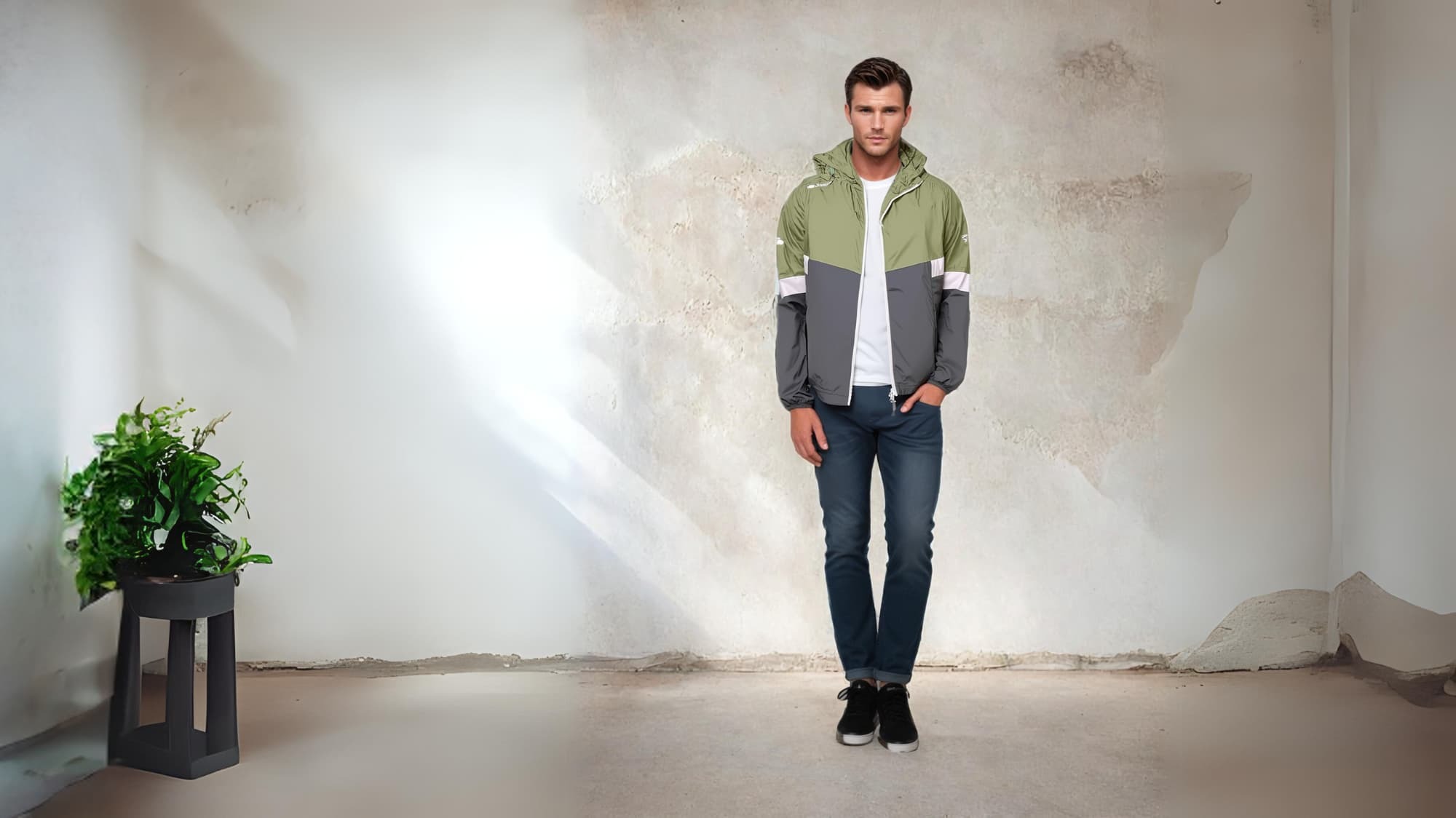 中性COOLMAX防曬外套，輕便防風設計，YKK拉鍊，舒適耐用，戶外活動必備款 模特兒展示