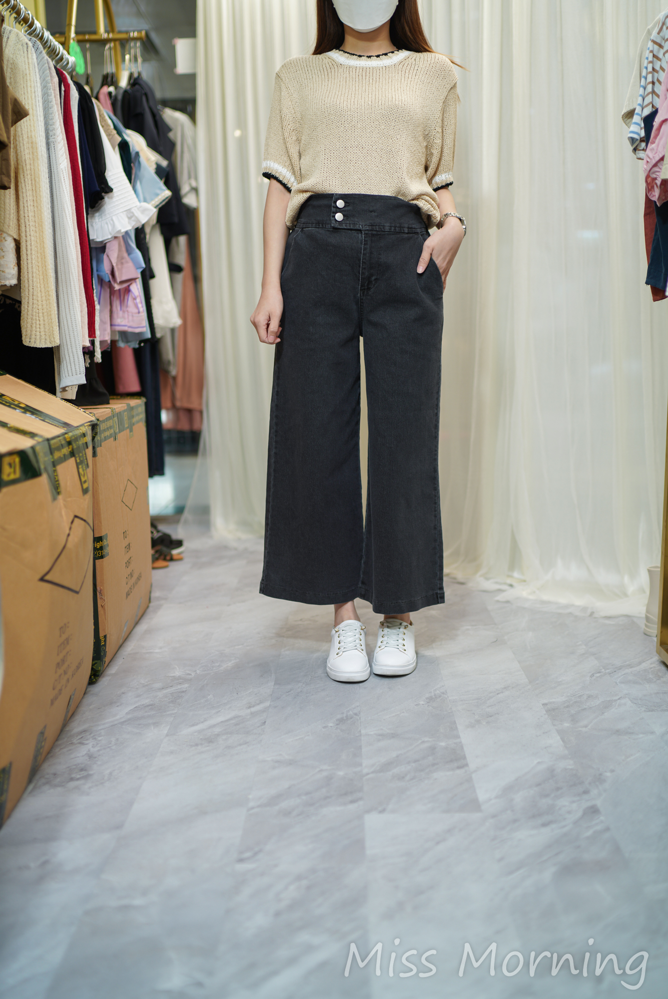 彈彈2扣牛仔褲(33803)