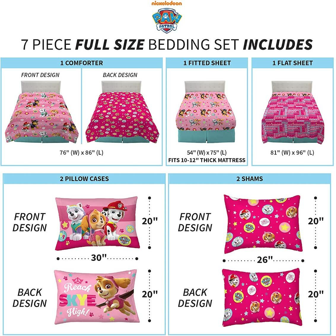 美國 Paw Patrol Girl 7 件裝床上套裝 (雙人床)
