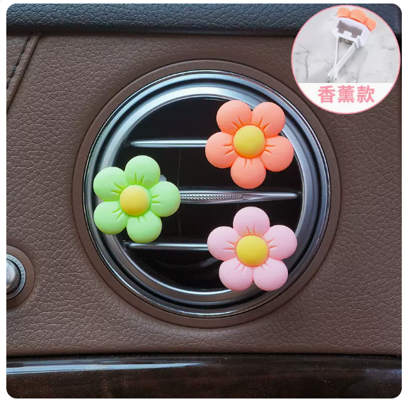Hot Selling Car Perfume Cute Little Flowers 3 Pieces [Green + Pink + Orange] Fragrance Tablet Style)