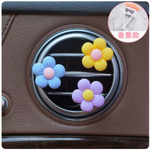 Hot selling car perfume (3 cute little flowers [blue + yellow + purple] fragrance tablet style)