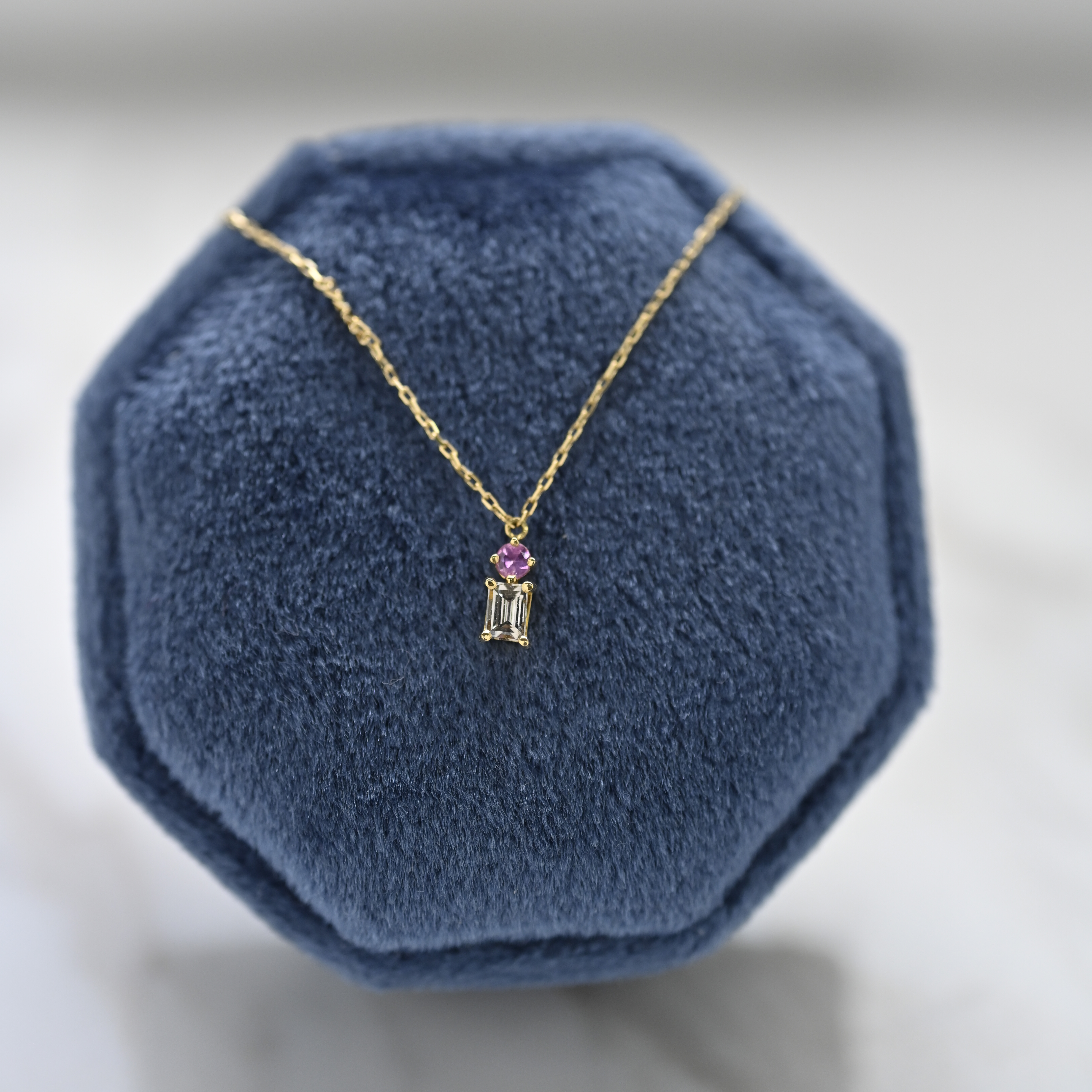 18K 0.03ct Pink Sapphire Diamond Necklace