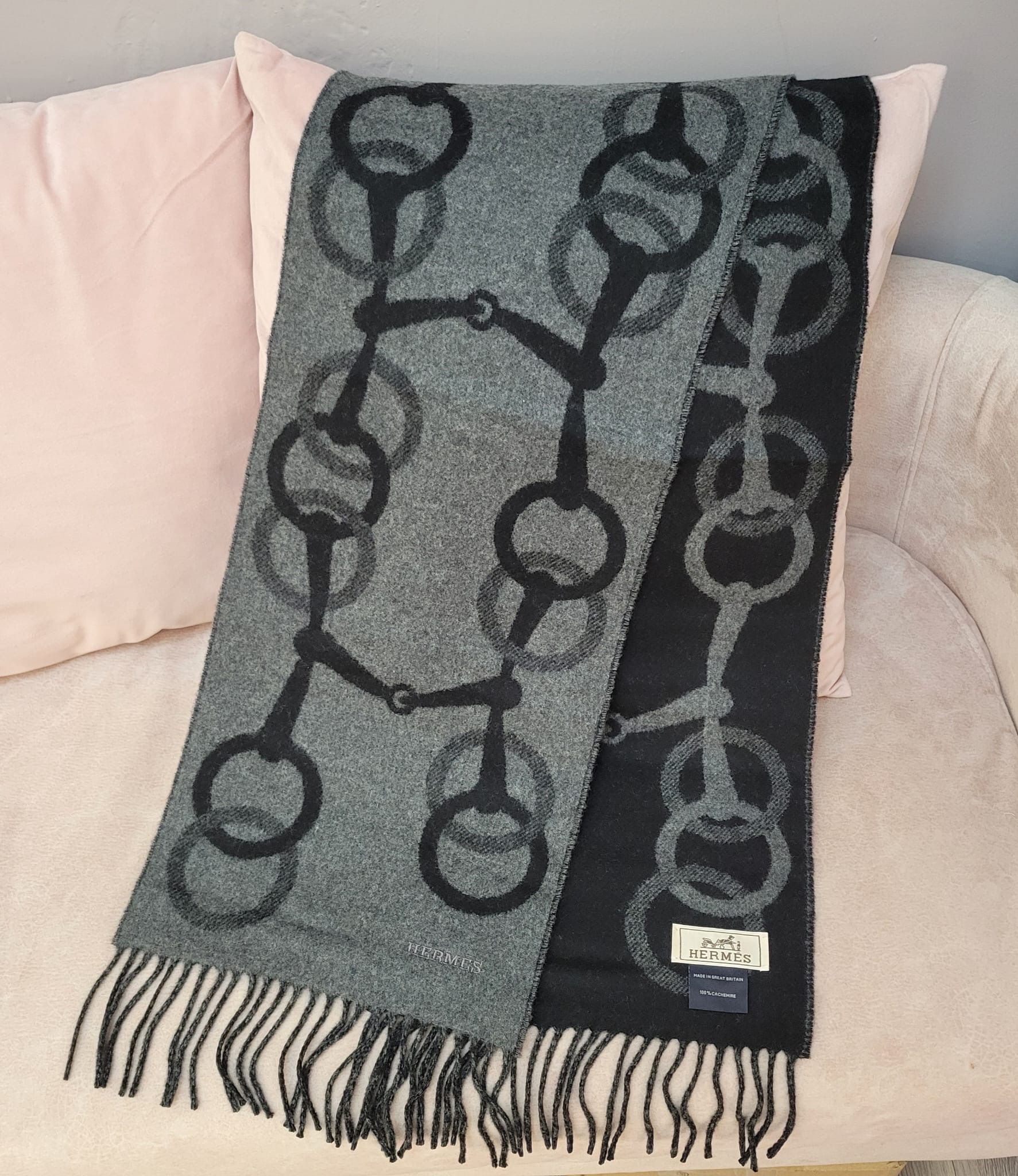 HERMES Any Mors muffler flanelle / noir 頸巾 圍巾