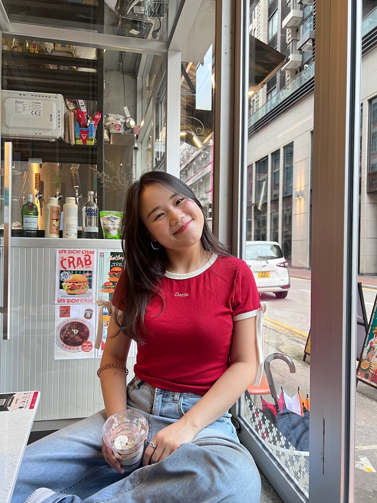 Logo 拼色綁帶圓領Top < Red/ White>