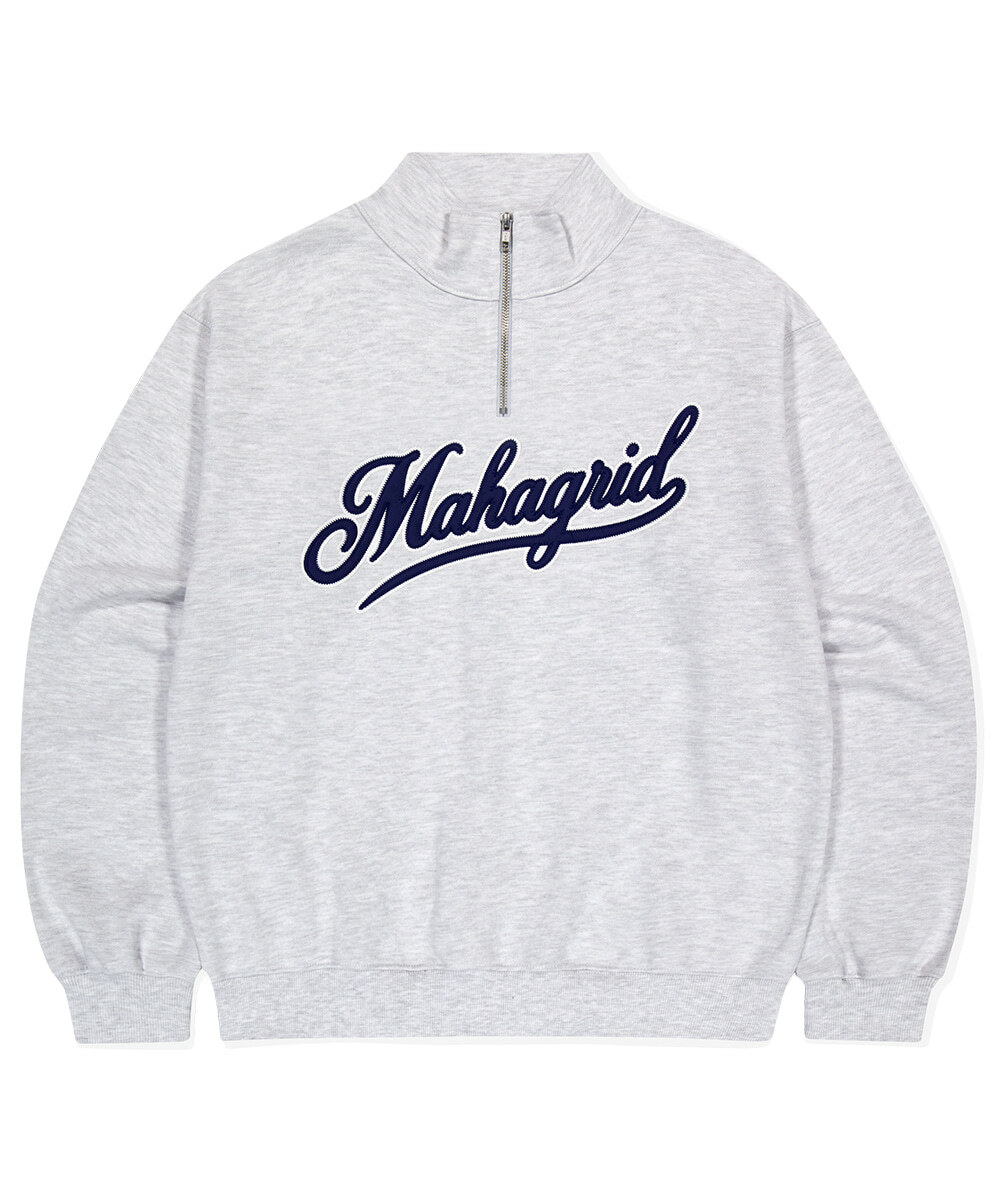 mahagrid - SCRIPT LOGO HALF ZIP UP (LIGHT GREY)