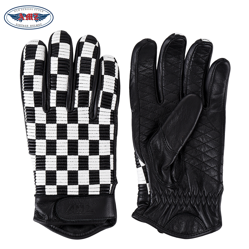 AMZ V-3 黑白棋盤格 皮手套 復古 風格