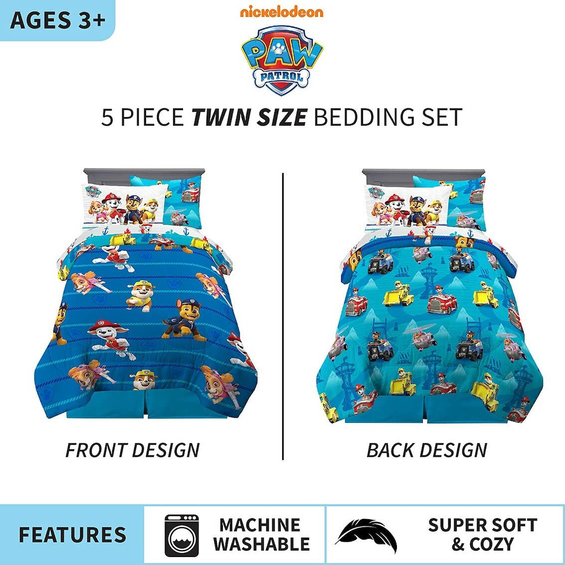 美國 Paw Patrol Boy 5 件裝床上套裝 (單人床)