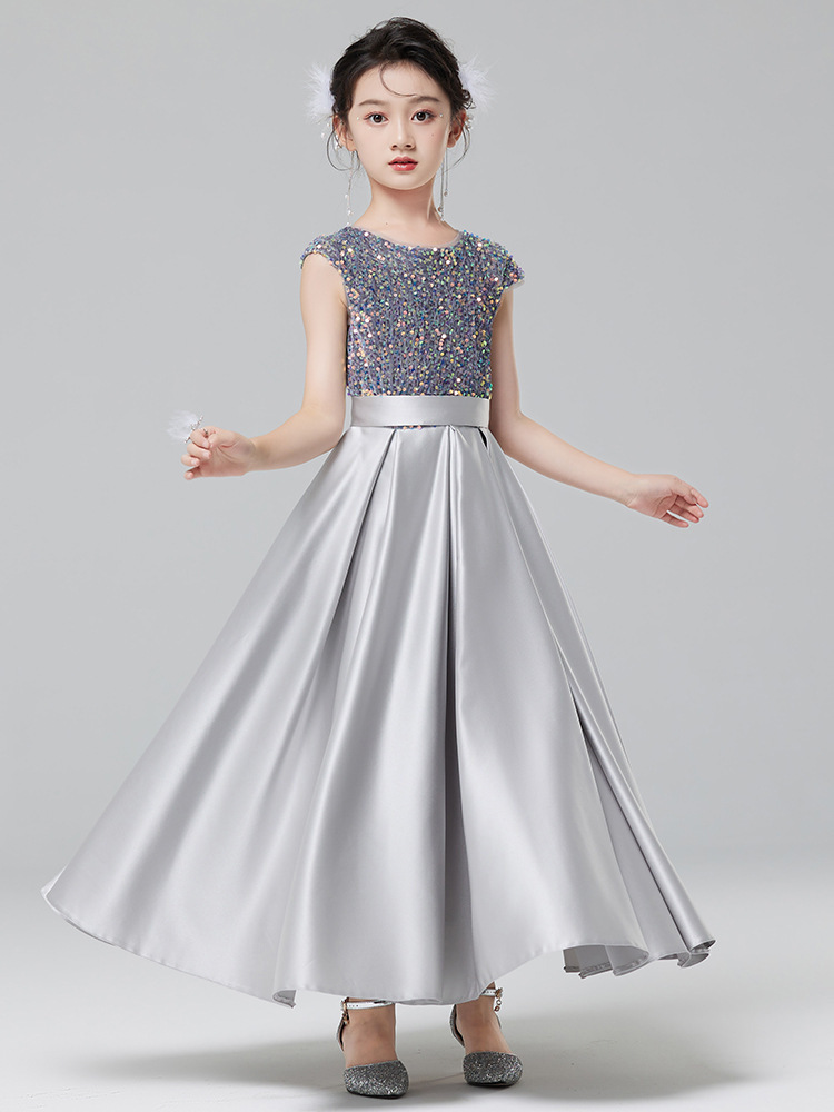 銀灰閃亮緞面禮服裙