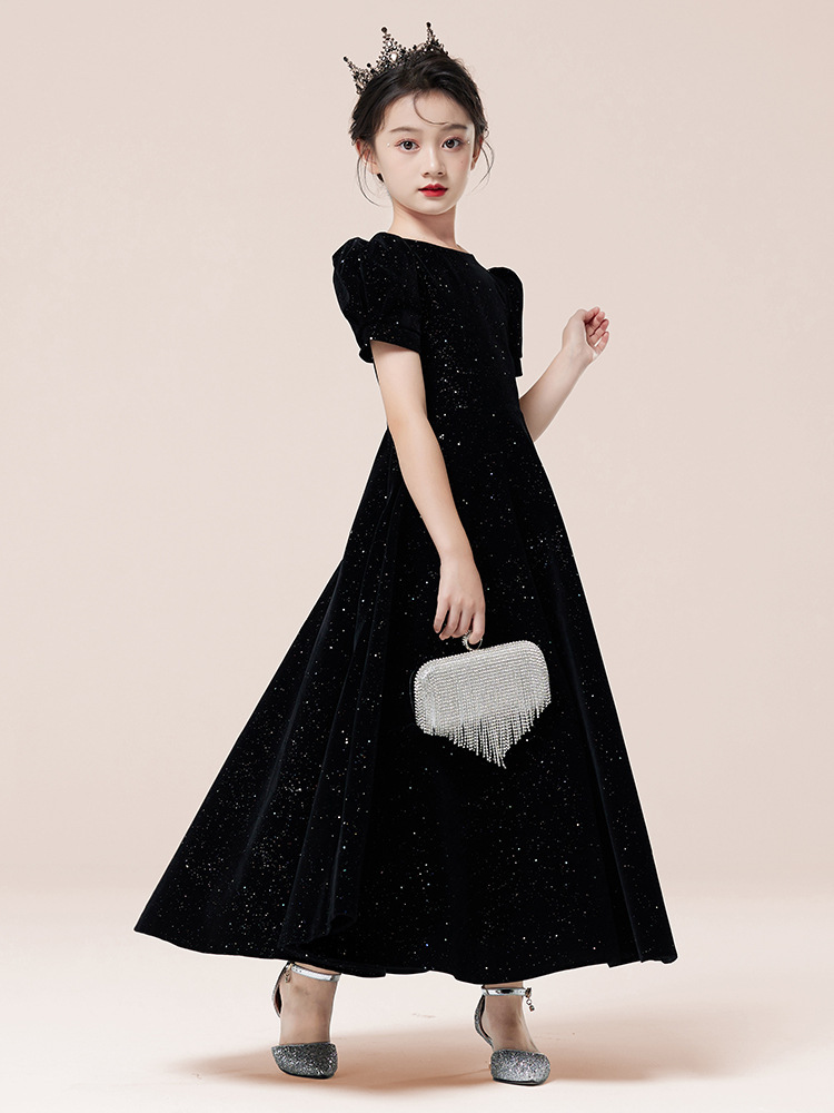 黑色公主袖鋼琴表演禮服裙