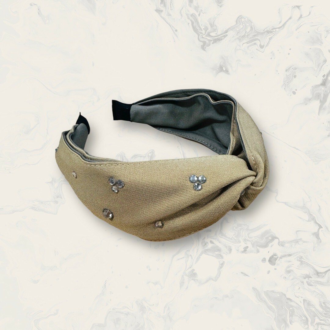 韓國直送髮飾 碎鋯雙色拼接中交叉結寬版髮箍