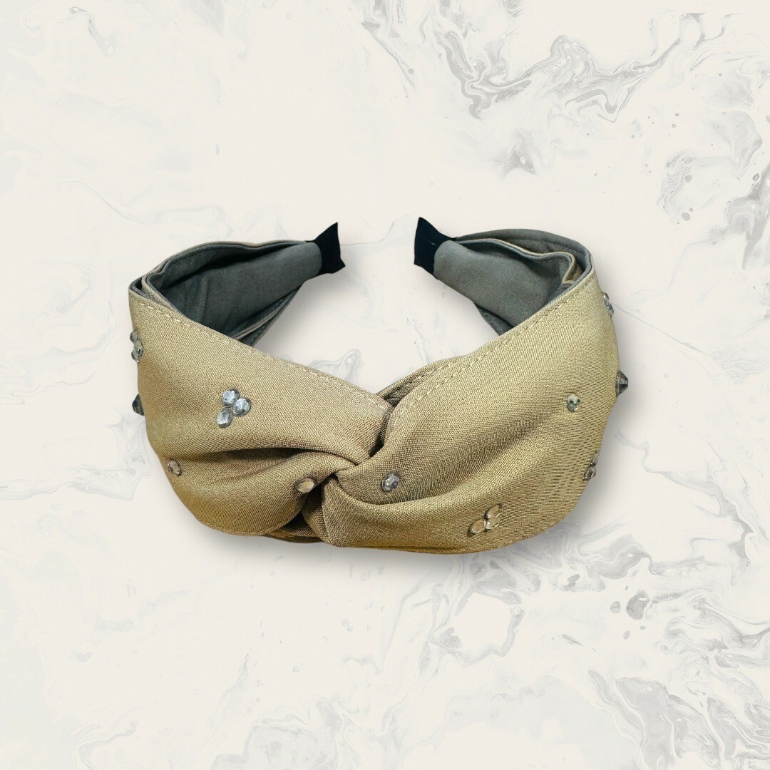 韓國直送髮飾 碎鋯雙色拼接中交叉結寬版髮箍