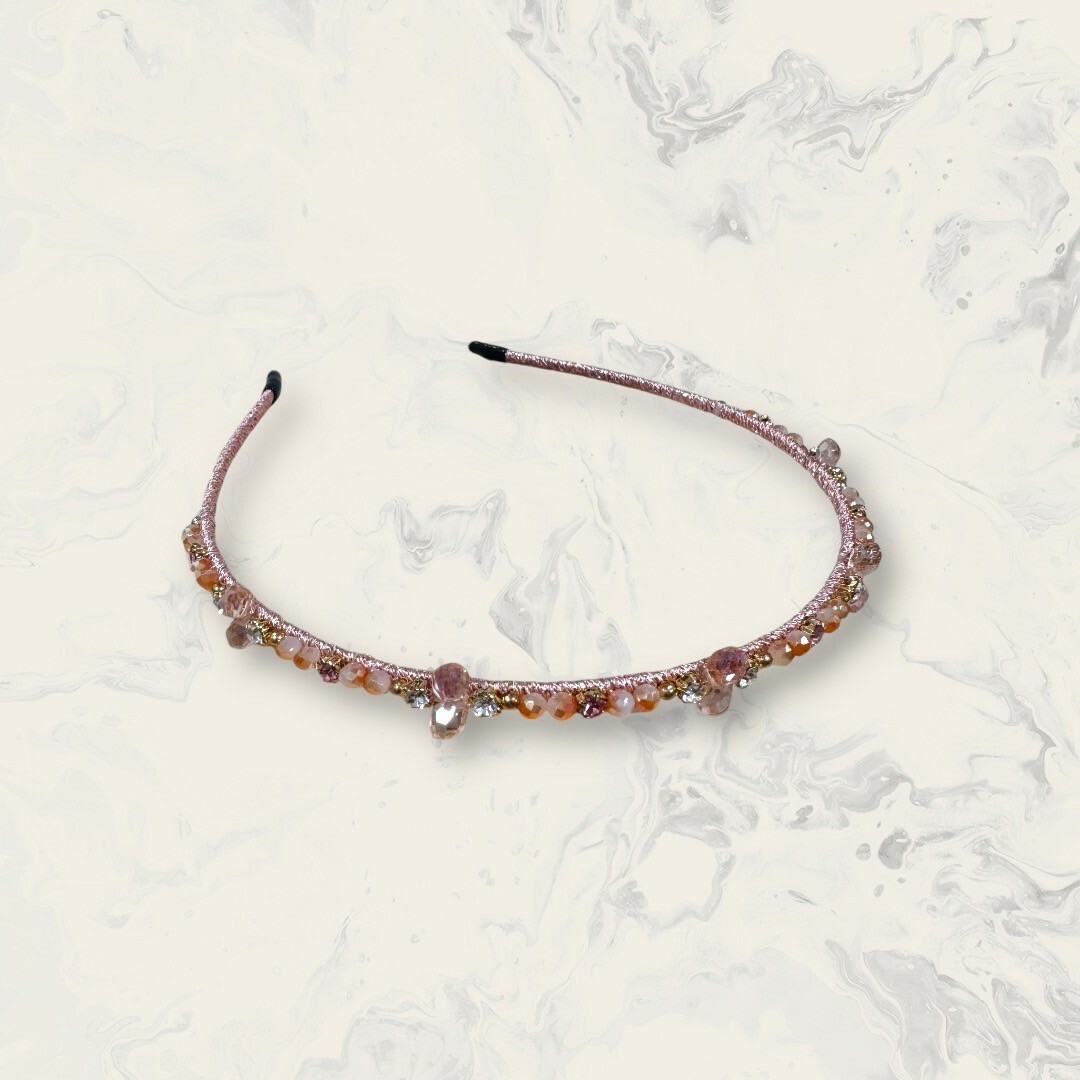 韓國直送髮飾 排列金珠珠+漸層雙珠珠+金爪鋯+雙水滴珠+金鋯金蔥線細手工髮箍