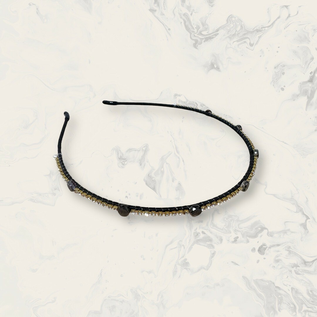 韓國直送髮飾 排列線鋯+漸層圓珠細手工髮箍 水晶鑽