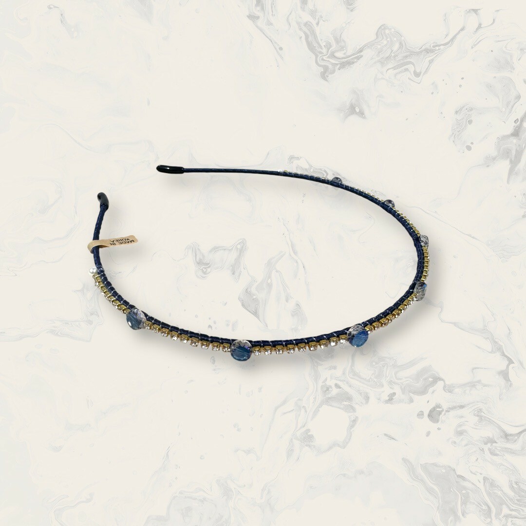 韓國直送髮飾 排列線鋯+漸層圓珠細手工髮箍 水晶鑽