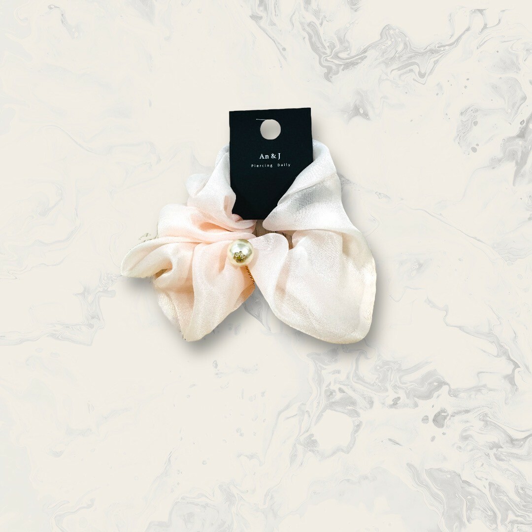 韓國直送髮飾 超大光澤網紗中金珠鍊吊大珍珠手工大腸圈