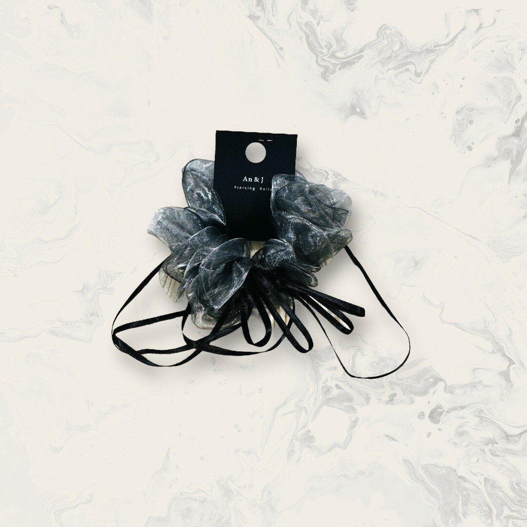 韓國直送髮飾 光澤網紗長緞帶蝴蝶結大腸圈