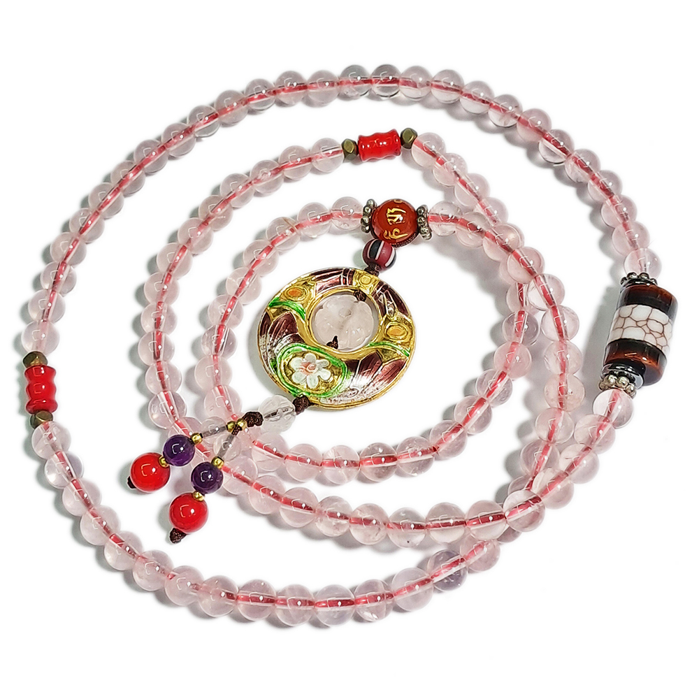 火供珠&圓滿{琺瑯}&粉晶108念珠6mm【十方】127637