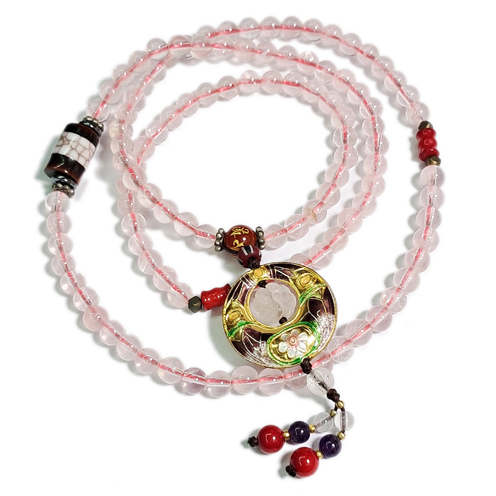 火供珠&圓滿{琺瑯}&粉晶108念珠6mm【十方】127637