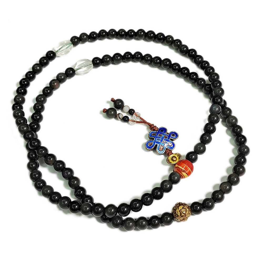 吉祥結&黑曜岩(彩虹)108念珠6mm【十方】130209