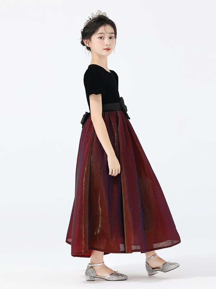 火焰紅公主袖光澤網紗公主裙