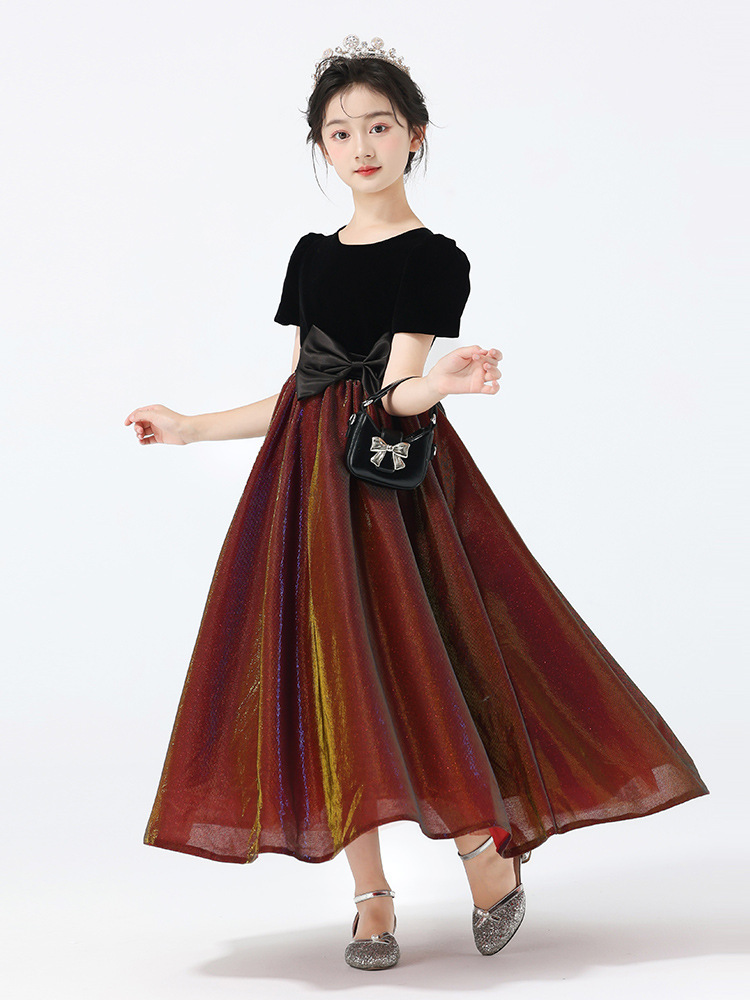 火焰紅公主袖光澤網紗公主裙