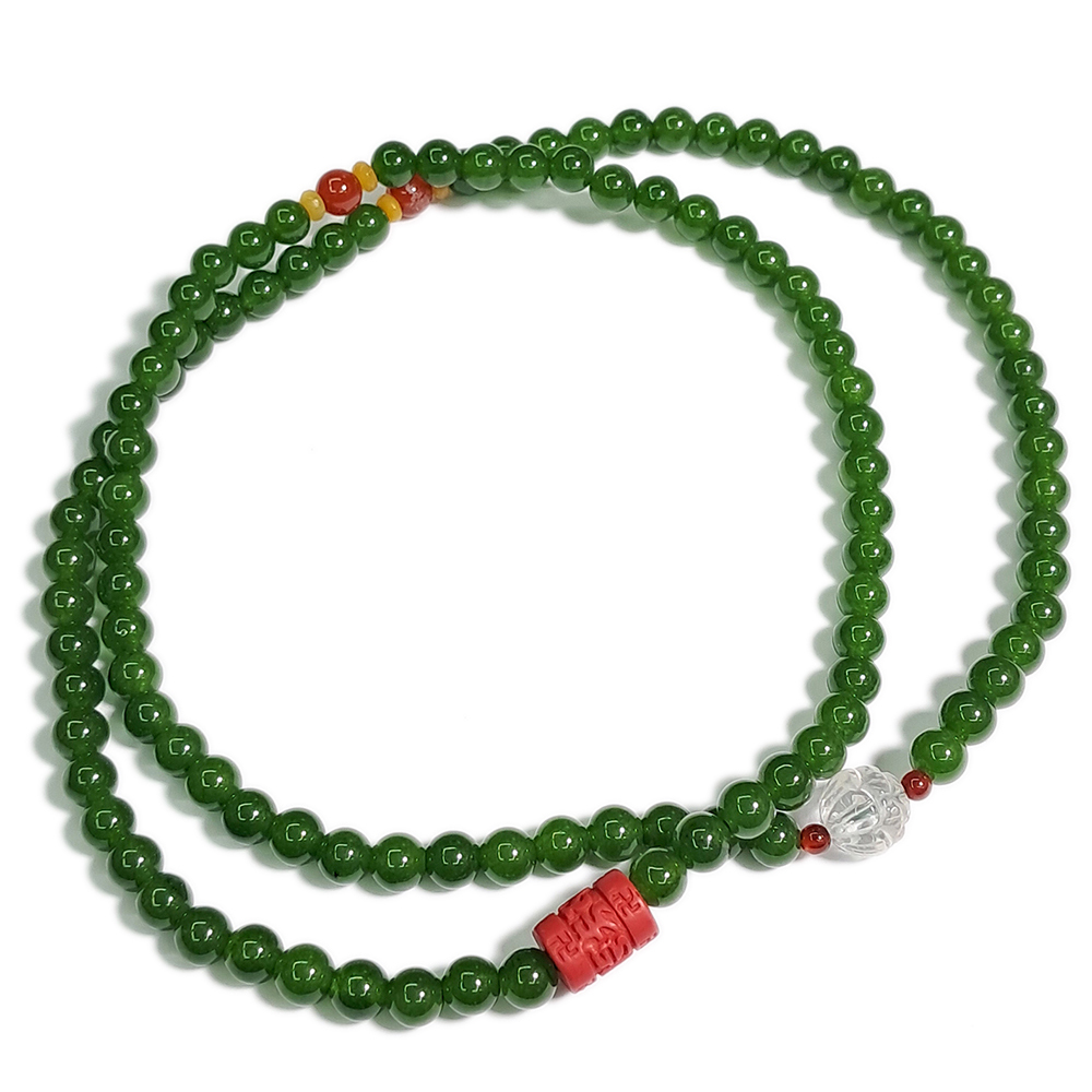 六字真言 硃砂雕 +東菱玉108念珠6mm【十方】150019