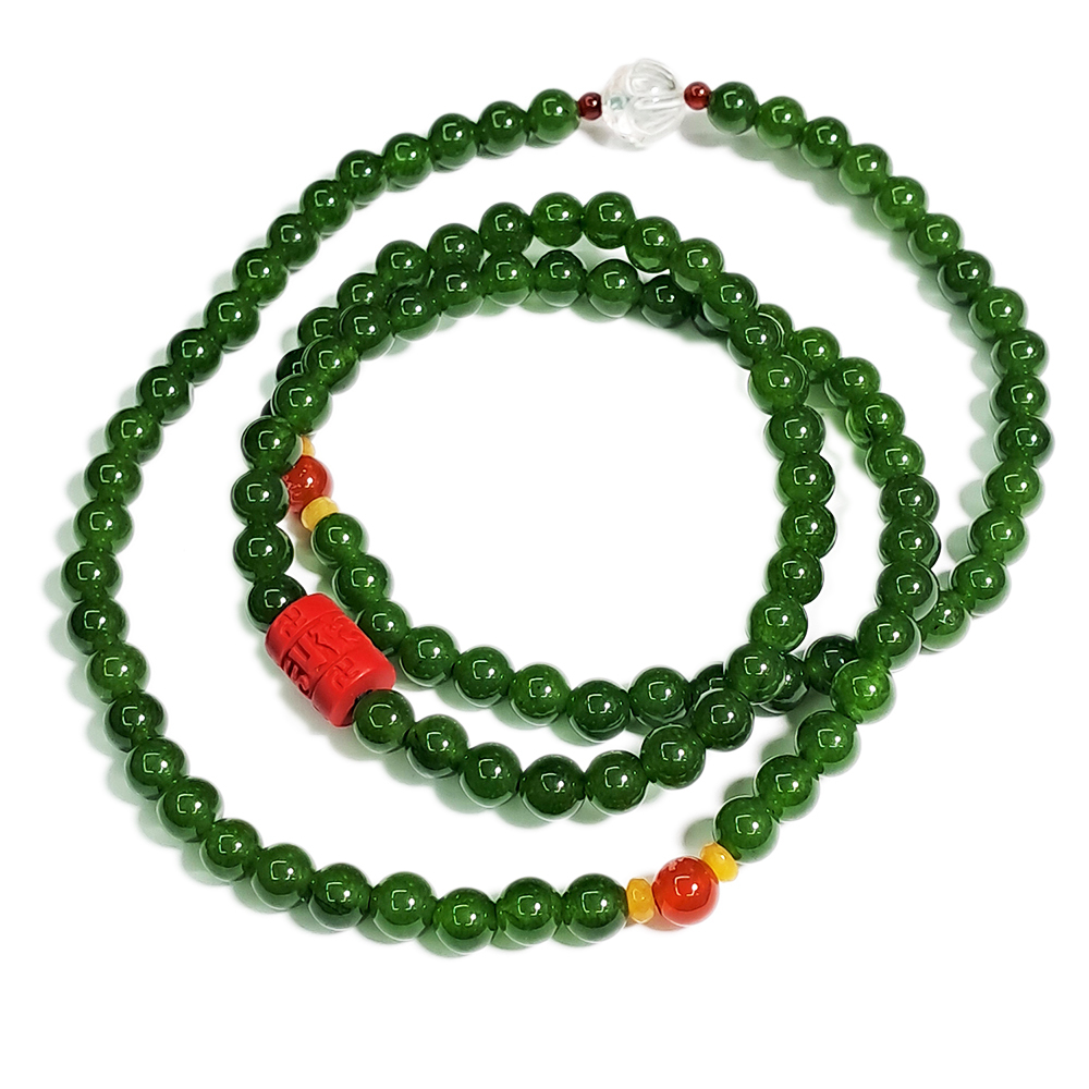 六字真言 硃砂雕 +東菱玉108念珠6mm【十方】150019