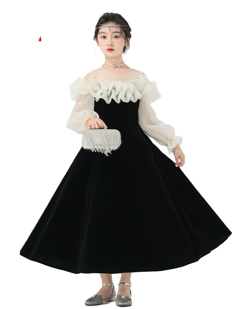 黑色花苞一字肩禮服裙