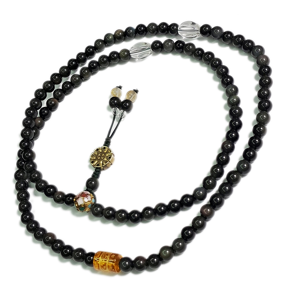 吉祥輪&黑曜岩(彩虹)108念珠6mm【十方】130210