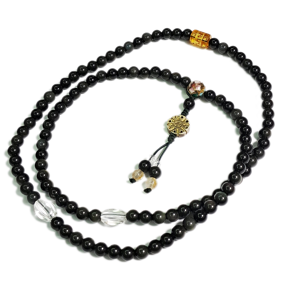 吉祥輪&黑曜岩(彩虹)108念珠6mm【十方】130210