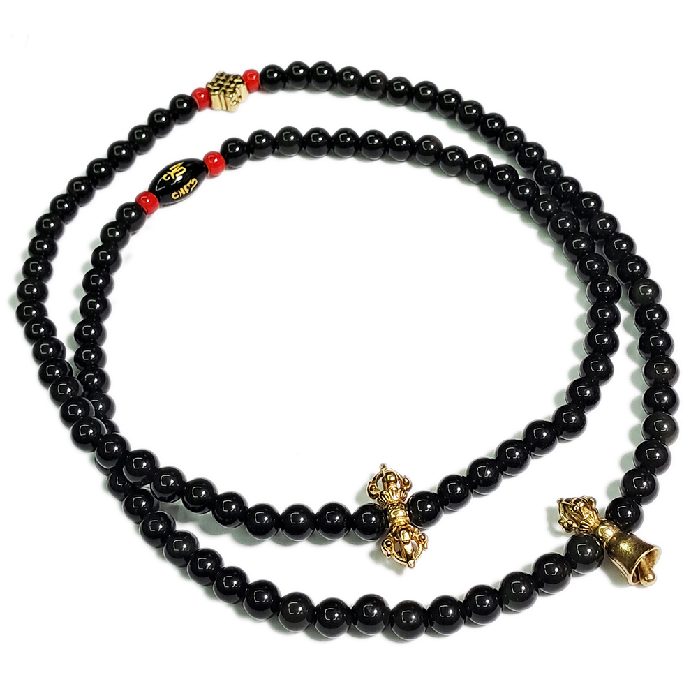  金剛鈴杵+彩紅黑曜岩108念珠6mm【十方】133845