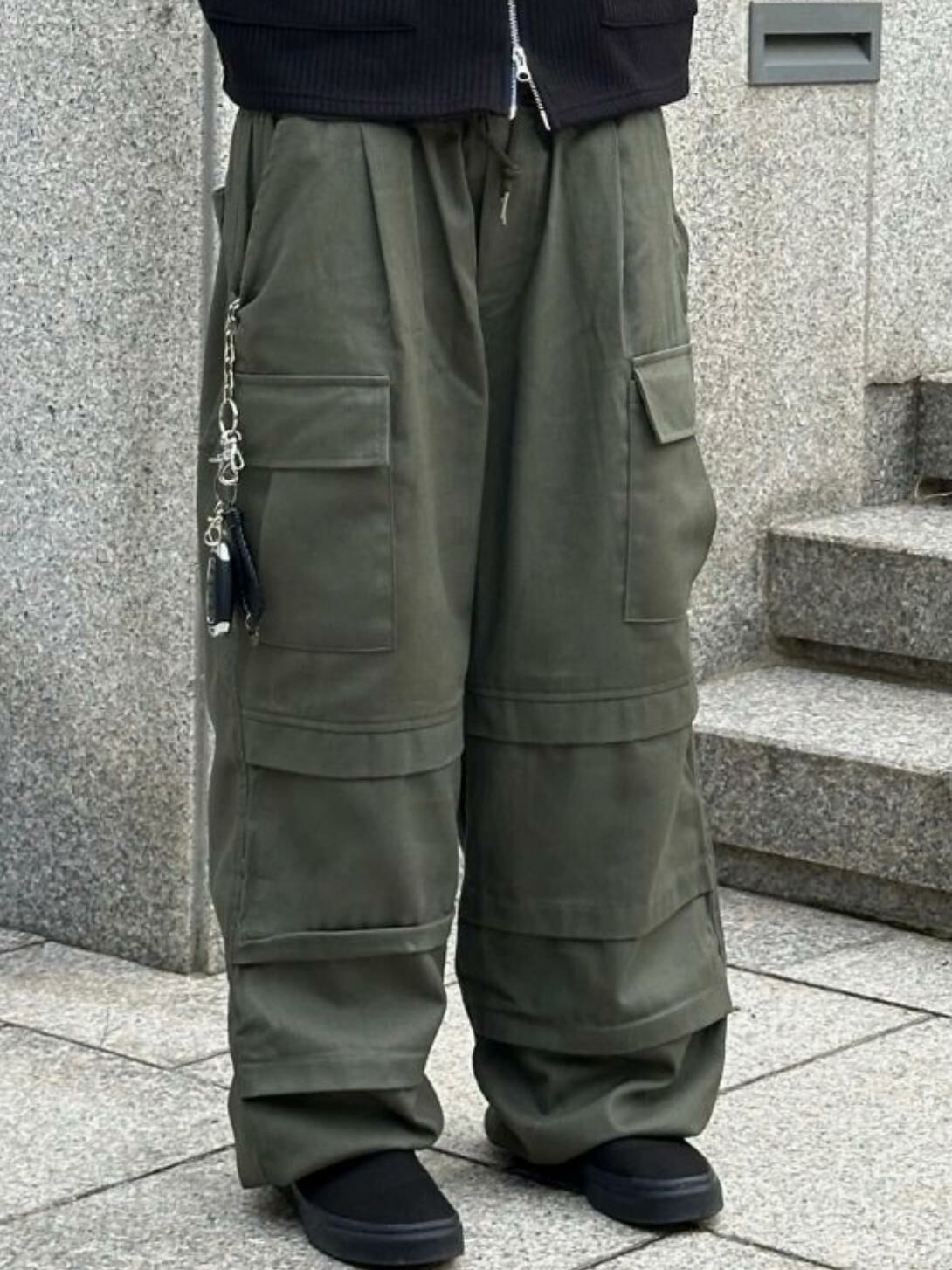 淨色可束腳工裝鬆身褲 P2977