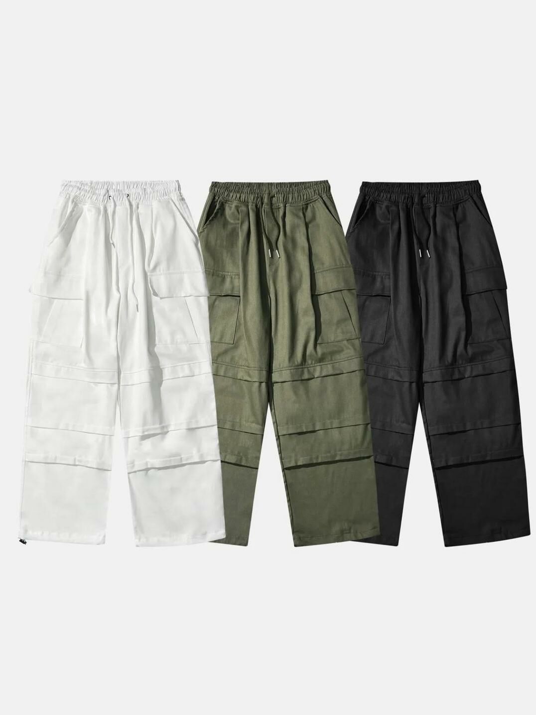 淨色可束腳工裝鬆身褲 P2977