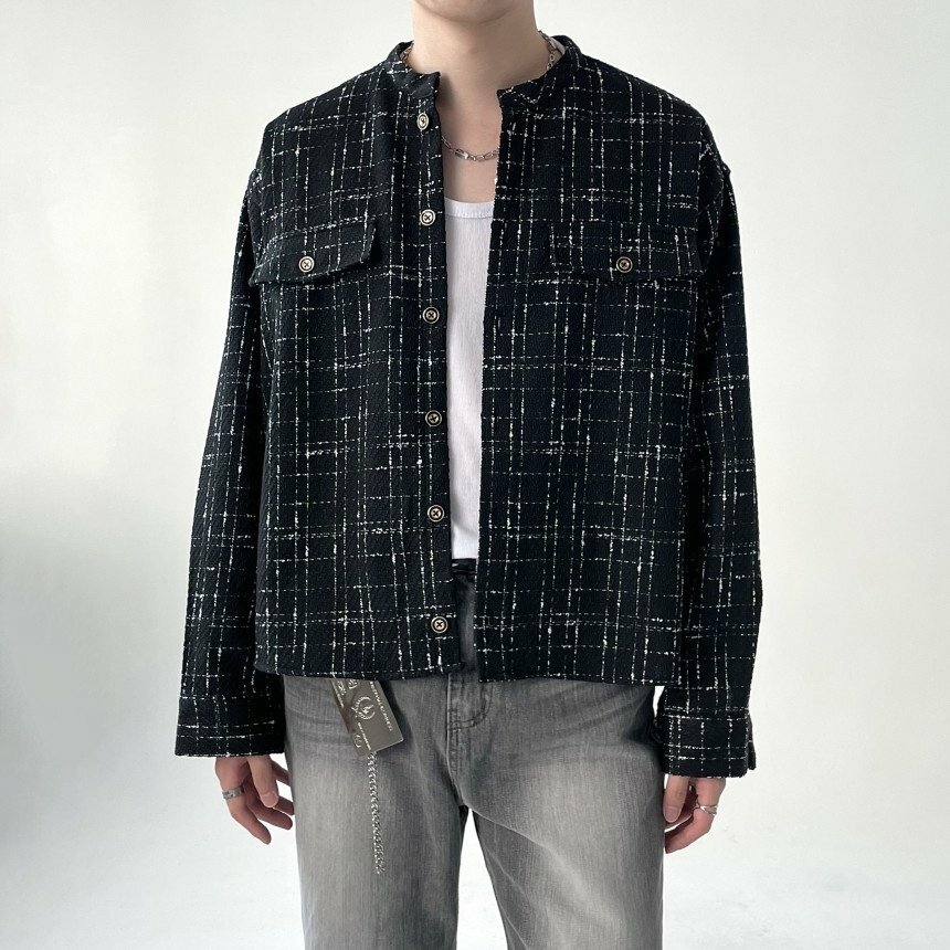 無領花呢短款小香夾克