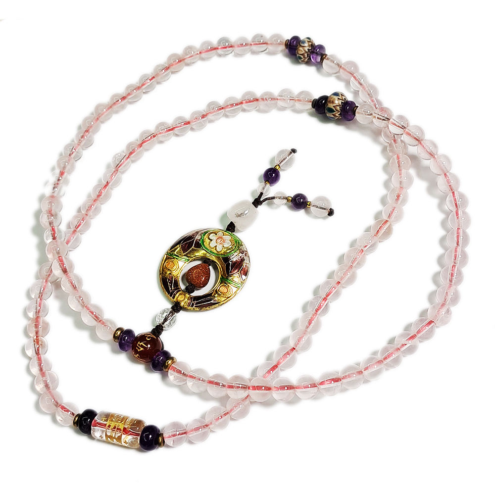 六字真言{水晶}&圓滿{琺瑯}&粉晶108念珠6mm【十方】127635