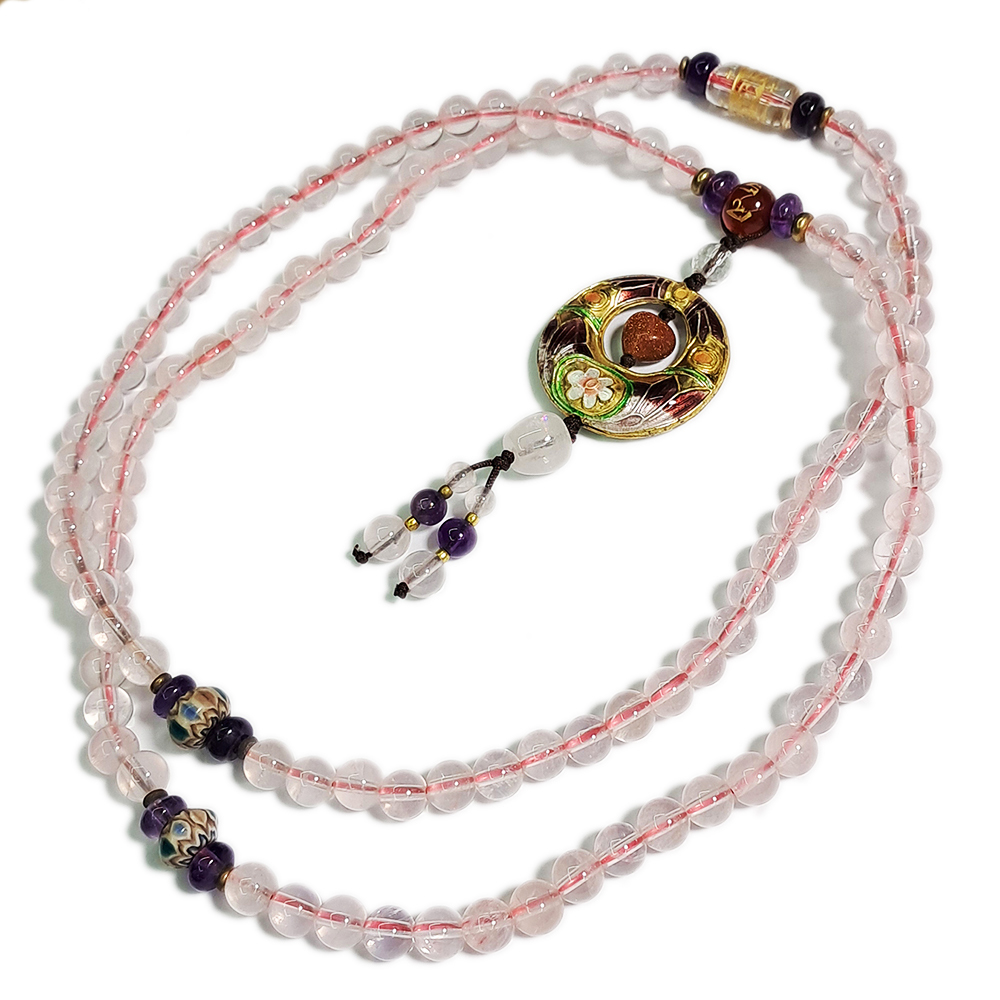 六字真言{水晶}&圓滿{琺瑯}&粉晶108念珠6mm【十方】127635