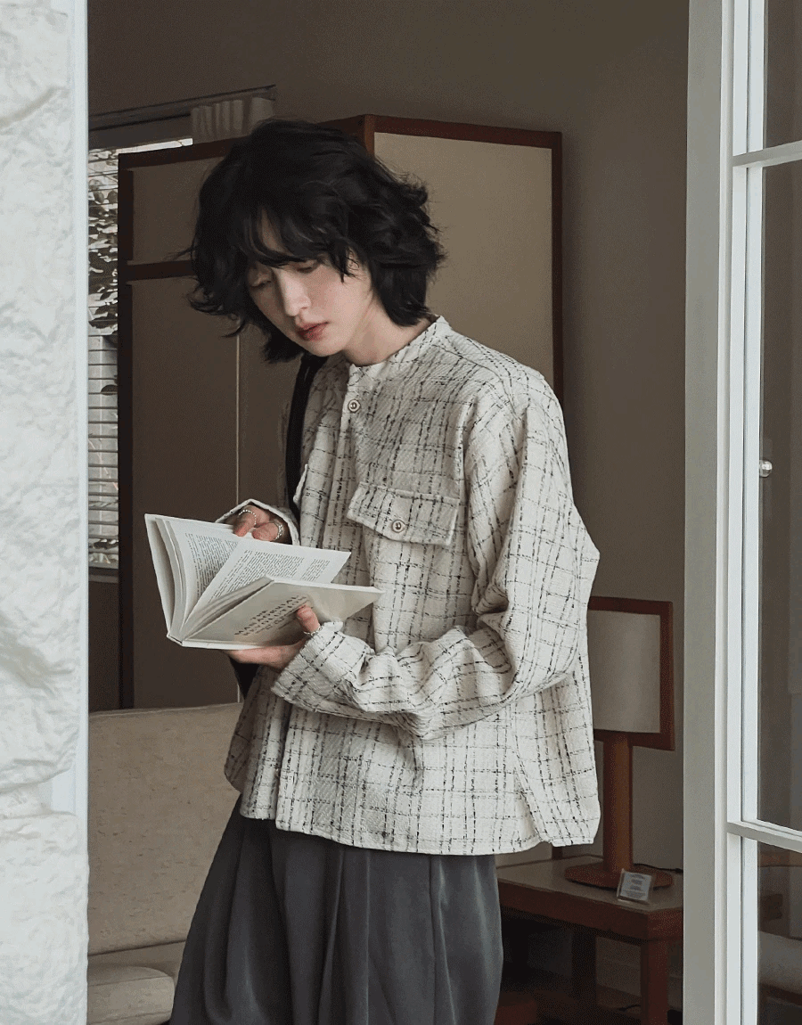 無領花呢短款小香夾克