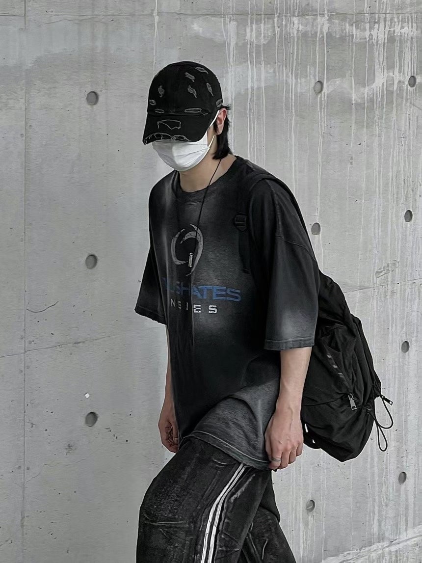 【HERETICS STUDIO 】韓國 고품질 ROUSHYATES 環繞 字母 水洗 做舊 寬鬆 短袖