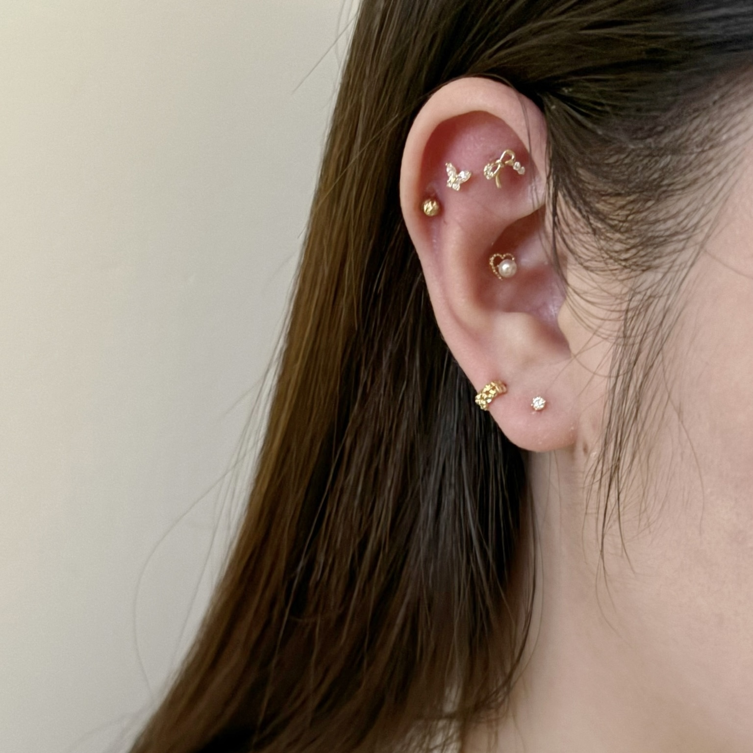 14K雙層oblate半圈式轉珠耳環