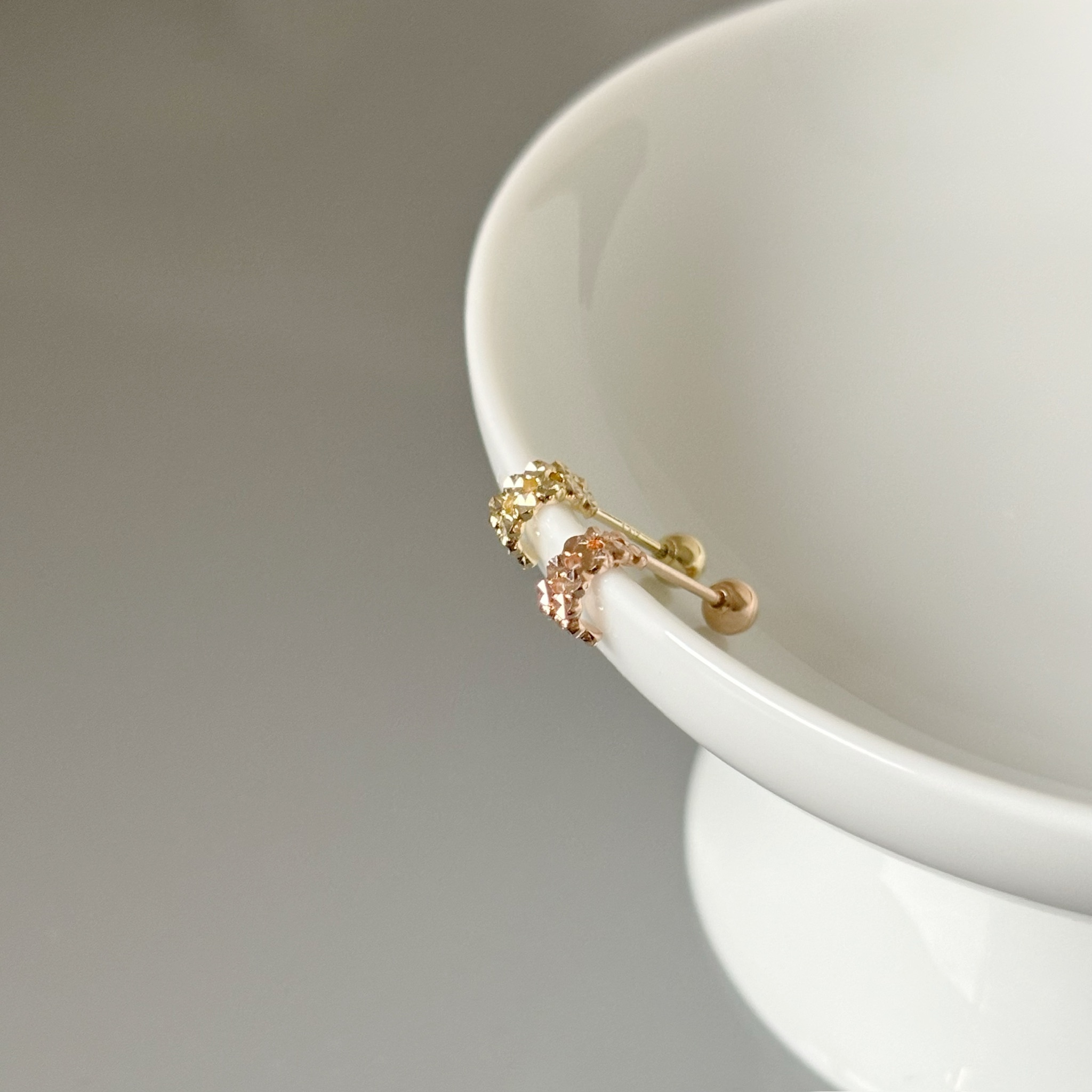 14K雙層oblate半圈式轉珠耳環