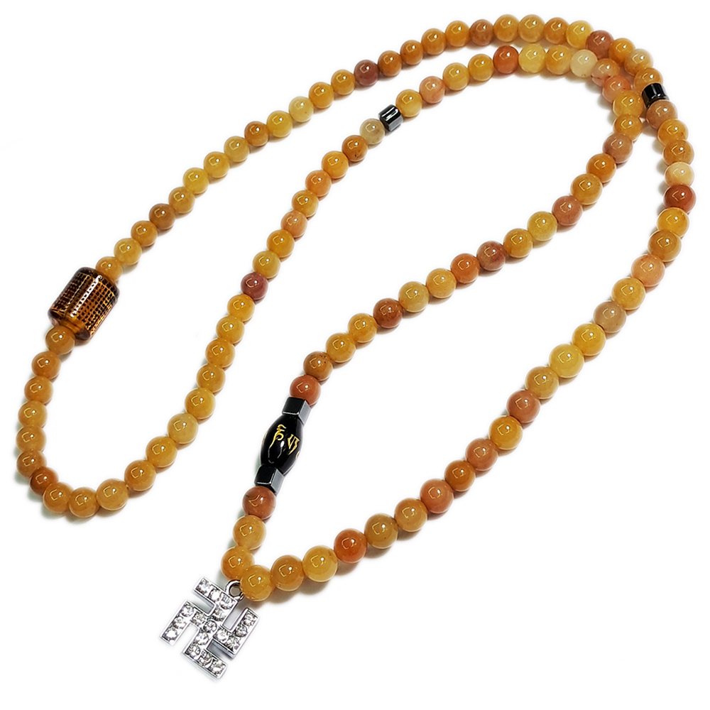卍+心經{琥珀}+黃玉108念珠6mm【十方】143368