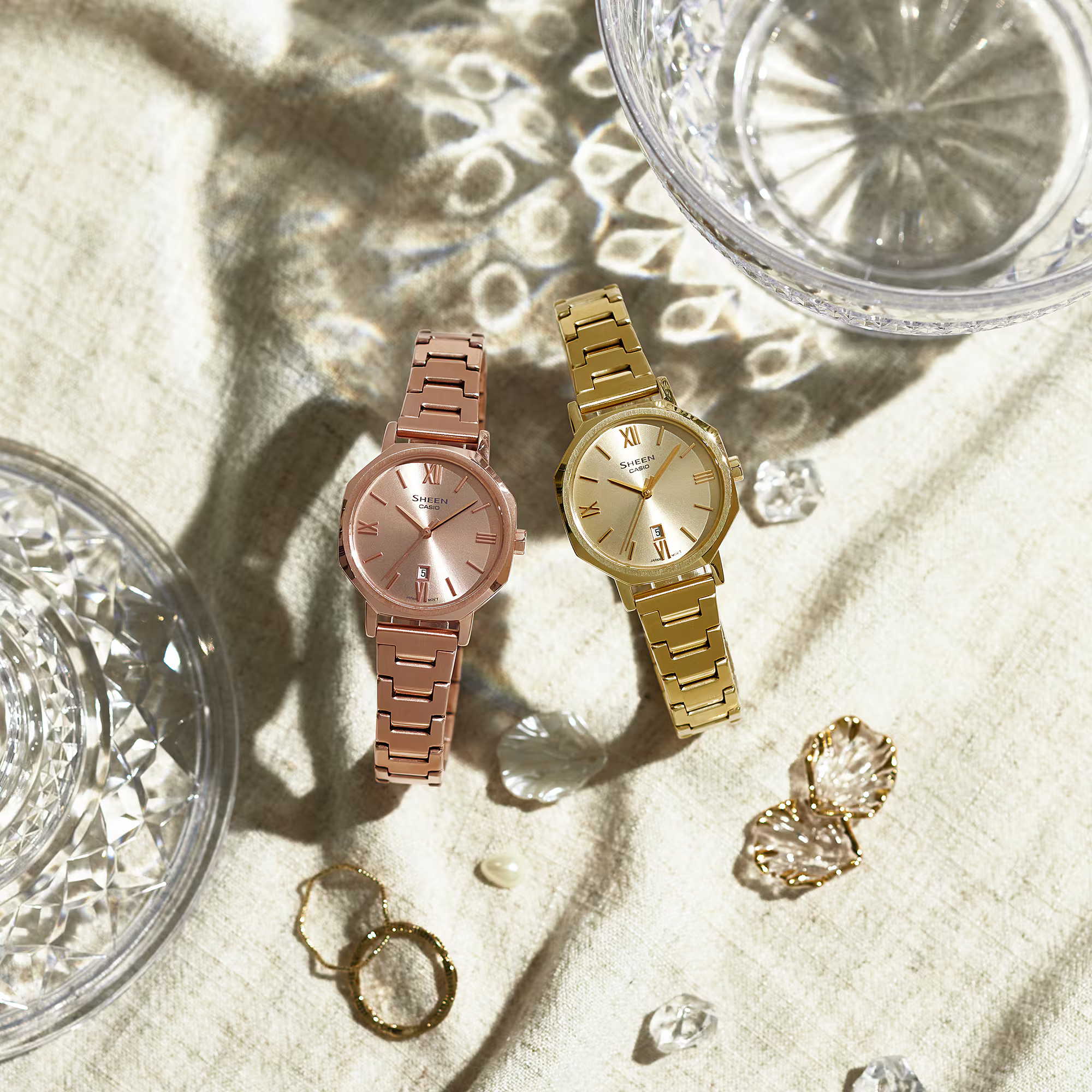 萬年鐘錶 - CASIO  Sheen 系列  經典簡約八角錶殼藍寶石鏡面女錶 SHE-4554PG-4A 錶徑30MM