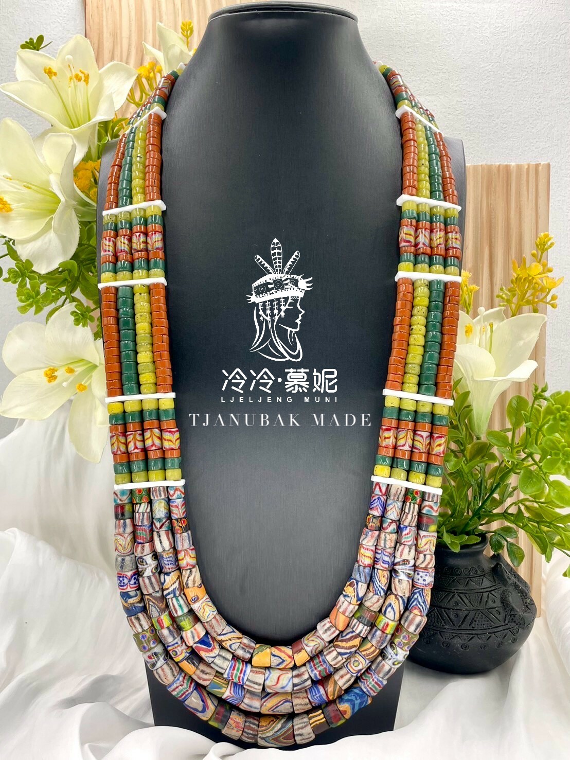 W-No.48傳統花珠四排複串長鍊84cm