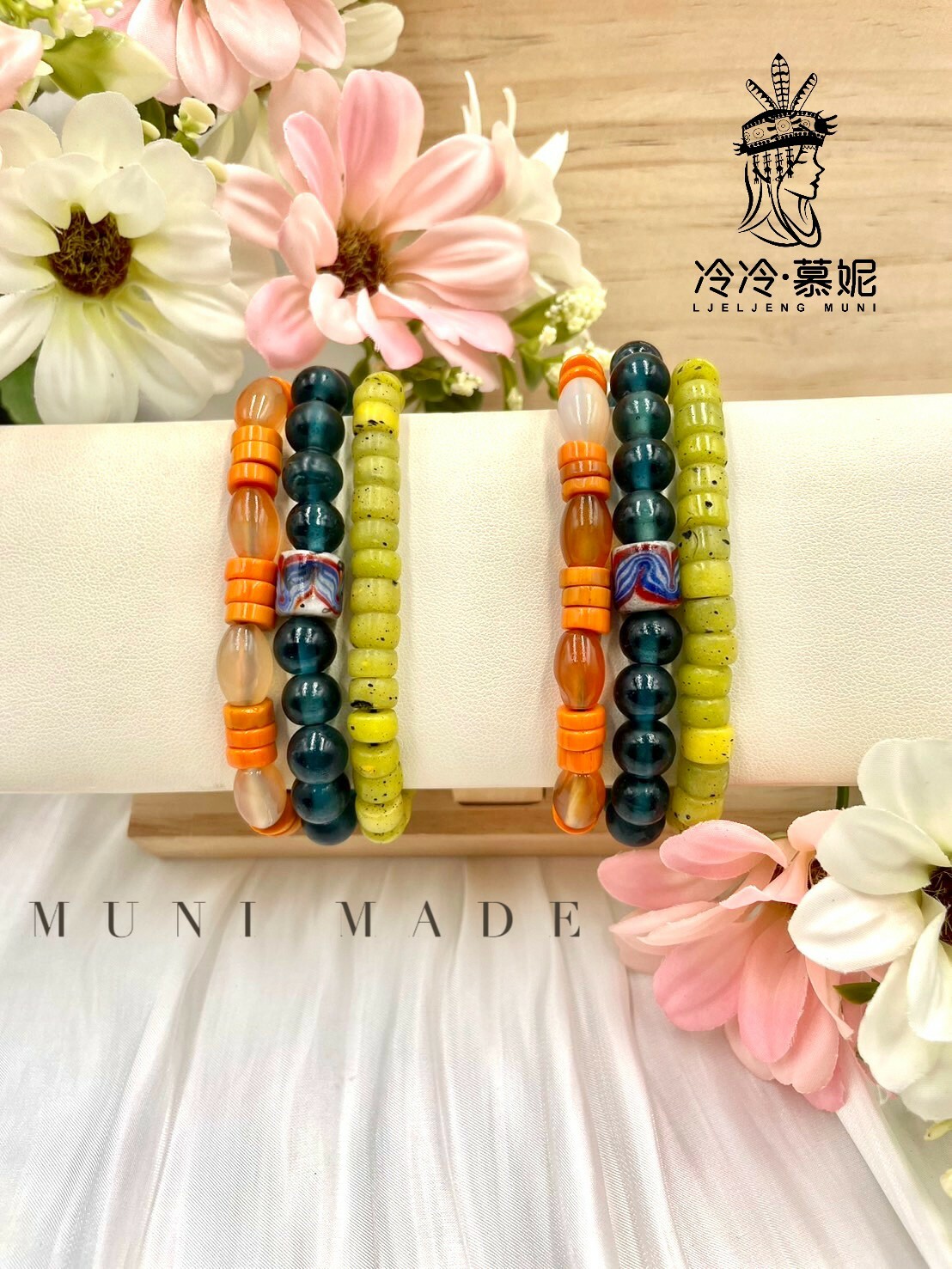 Muni-No.85貿易老珠橢圓瑪瑙繞圈式手鍊52cm