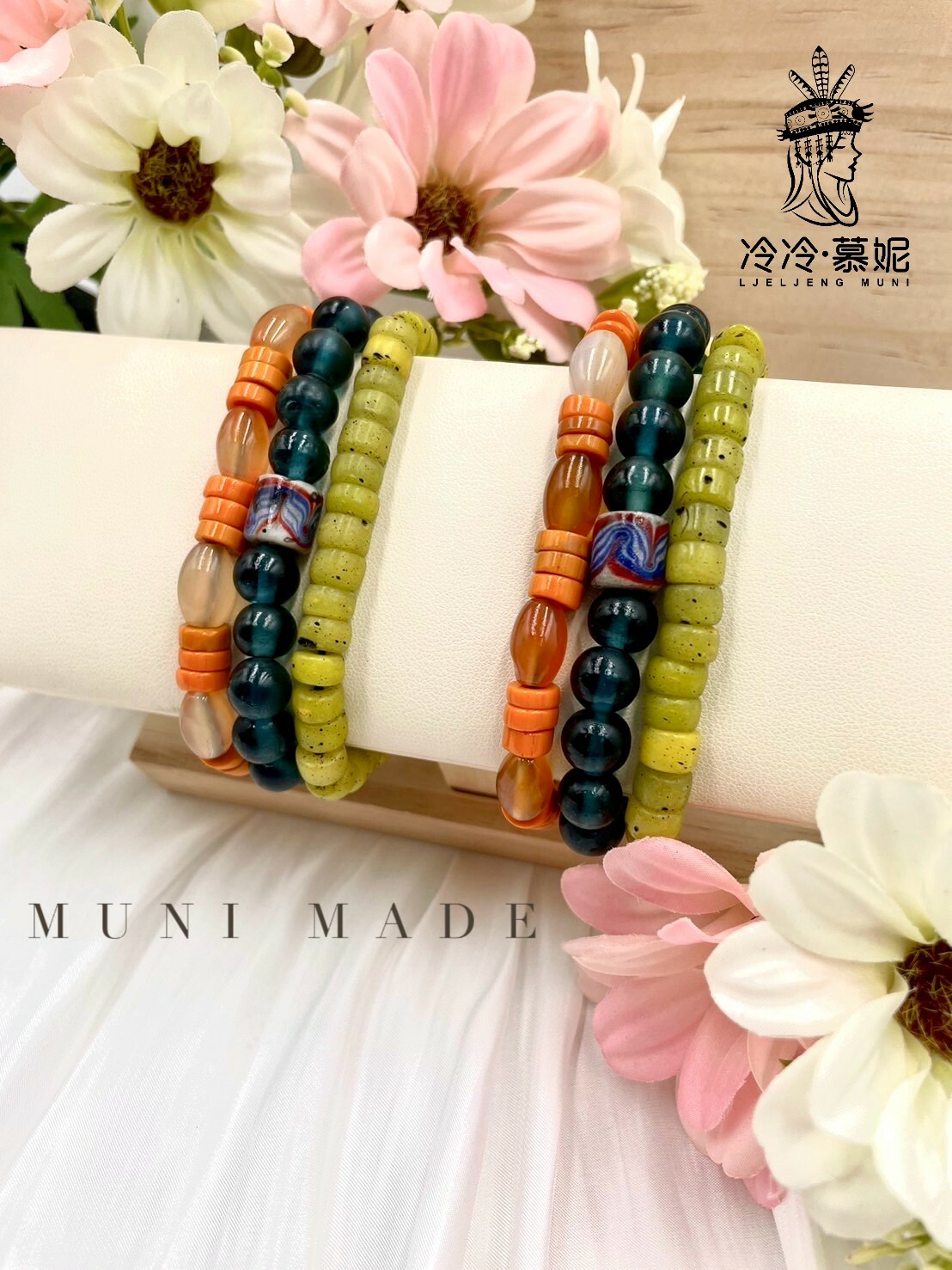 Muni-No.85貿易老珠橢圓瑪瑙繞圈式手鍊52cm