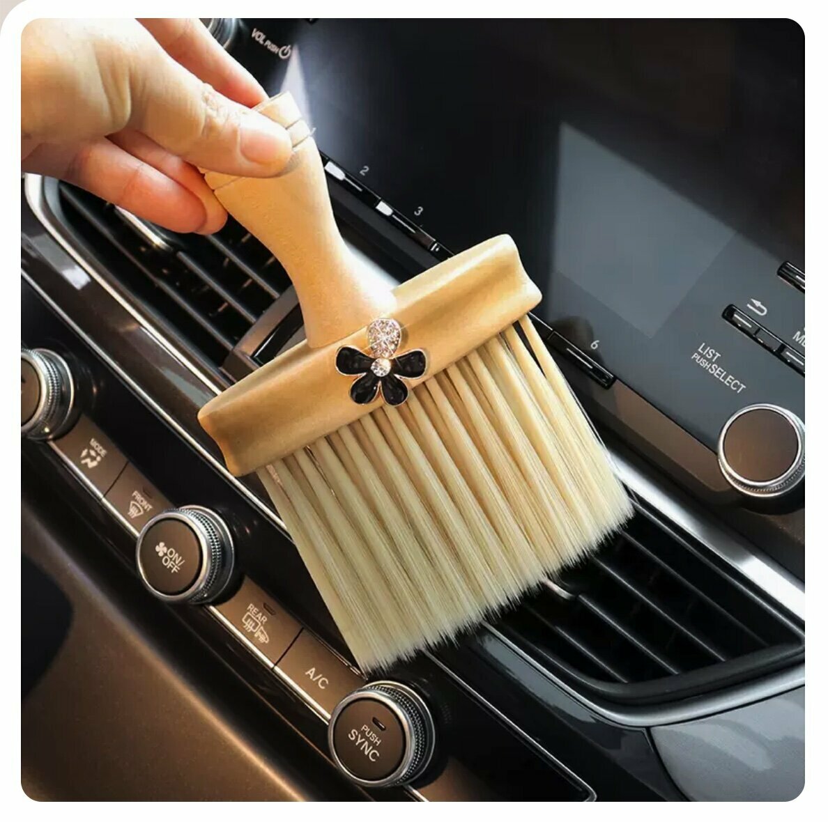 Popular car interior dust removal brush (black border flower)