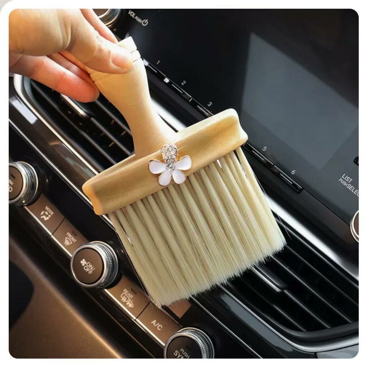 Popular car interior dust removal brush (white border flower)