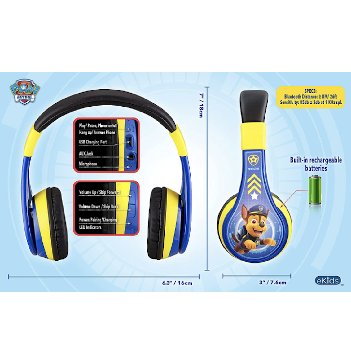 美國 Paw Patrol Chase Headphone 藍牙耳機 (內置 Microphone)